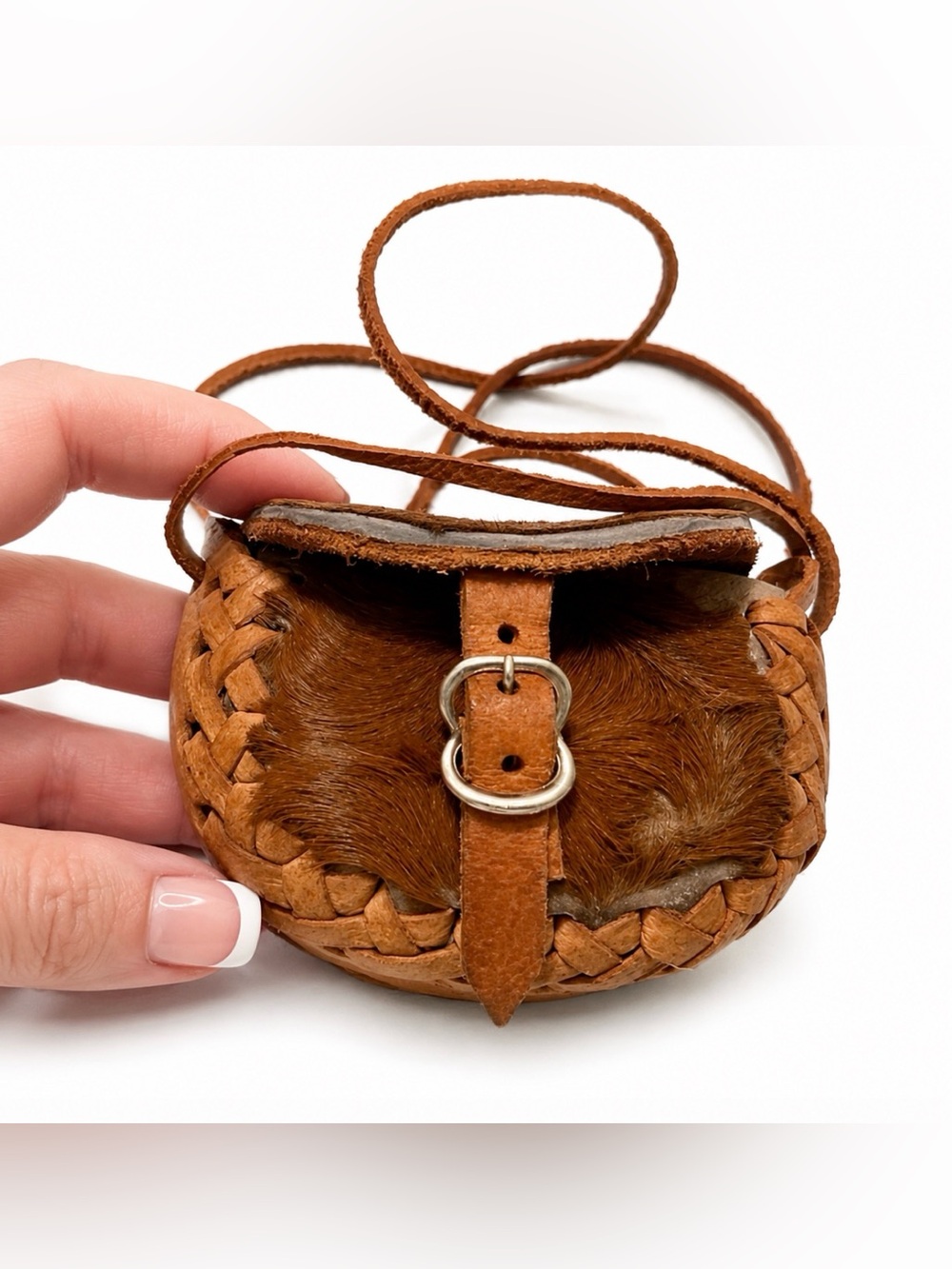 Navajo Style Mini Leather and Deer Skin Hand Tooled Crossbody Bag  Vintage